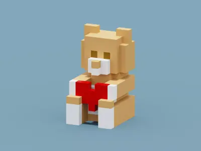 Voxel Bear Love Low-poly 3D model