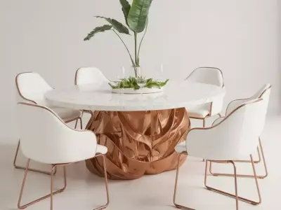 Modern Luxury Oval Dining Set with Rose Gold Base 3D model