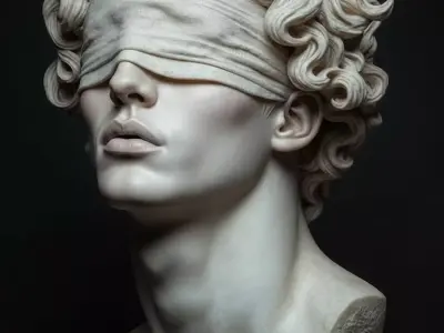 Blindfolded Marble Bust Classical Sculpture Curly Hair 3D Model Low-poly 3D model