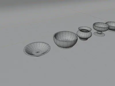 Handcrafted Clay and Wooden Bowl Collection 3D model