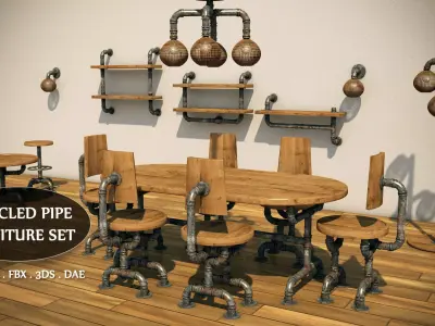Recycled Pipe Furniture Set 3D model