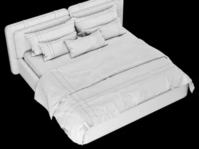 Bed with pillows and blanket 018 3D model