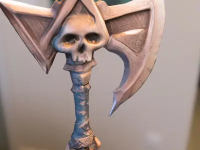 Skull Battle Axe Low-poly 3D model