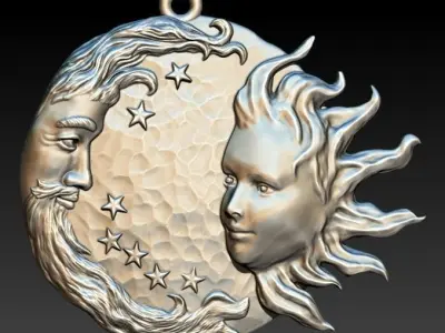 Sun and moon pendant Necklace Charm bracelet Jewelry 3D print model