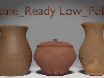 Jugs and Pot with Lid Low-poly 3D model