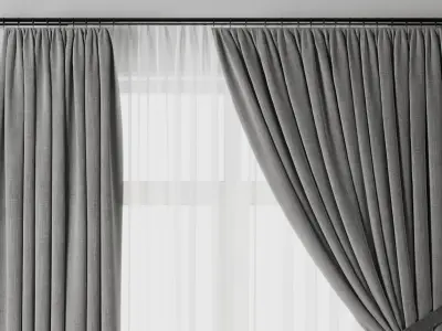Classic Curtain with rod 07 Gray Curtain Low-poly 3D model