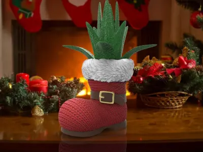 christmas succulent vase paper noel plant 3D print model