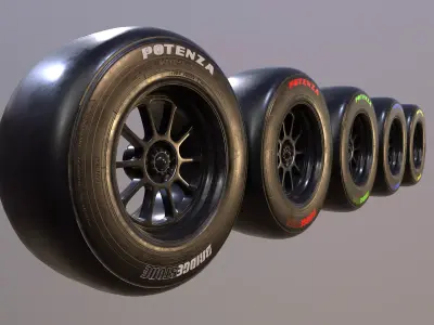 F1 wheels potenza bridgestone game ready Low-poly 3D model