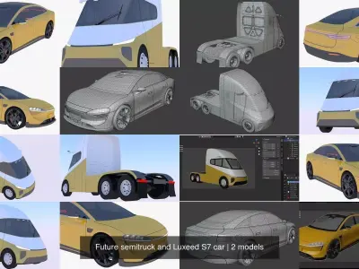 Future semitruck and Luxeed S7 car 3D Model Pack