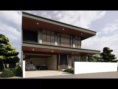 Large Modern 2 Storey House with Interior  Skp Lumion Enscape Low-poly 3D model