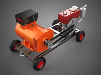PORTABLE WHEELED DIESEL ENGINE POWER GENERATOR SET GENSET MOTOR 3D model