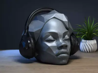 Low Poly black female Headphone Stand black female Headset   3D print model