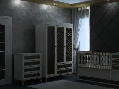 Luxury Baby Bedroom Furniture 3d Low-poly 3D model