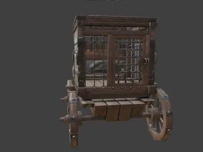 medieval prisoner transport cart Low-poly 3D model