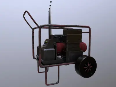 Generator Game Ready Low Poly 3D Model portable on wheels Low-poly 3D model