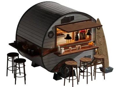 Coffee Foodtruck trailer set 6 Low-poly 3D model