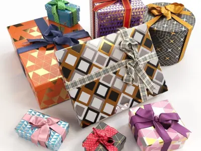 25 unique gift boxes with ribbons 3D Model Collection
