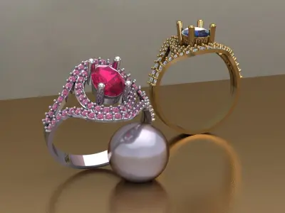 Oval Diamond Halo Ring  Free 3D print model