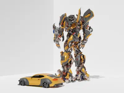 Realistic Bumblebee Transformer and Chevrolet Camaro 3D model