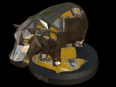 Steampunk Hippo Rock Low-poly 3D model