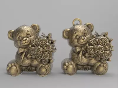 valentines cute teddy with flowers  3D print model