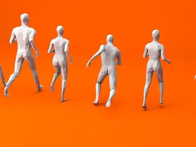 6 Running People Minimalist Low-poly 3D model