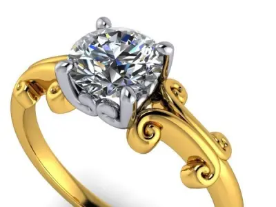 Vintage Scroll Solitaire Head Details Classic Ladies Ring 3D print model