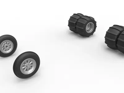 Wheel Set of water pumper Sand buggy Version 1 Scale 1 to 25 3D print model