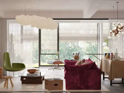 Luxury living room dining room interior scenes 40 3D model