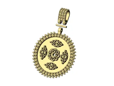 Diamond clusters round iced pendant with bail 3D print model