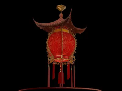 Chinese red palace lantern  Low-poly 3D model