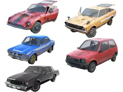 Set of 5 classic coupe cars with interior and color variants az9 3D Model Pack