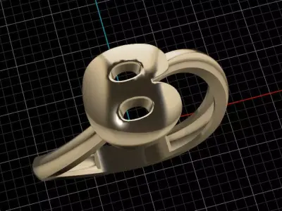 B alphabet bypass shell hallow ring 3D print model