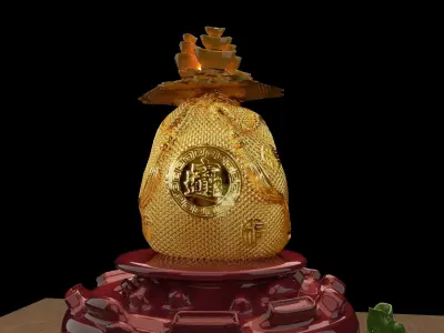 Chinese money bag  with yuan bao 3D model