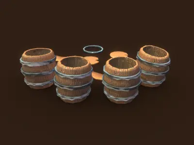 Stylized PBR Barrel 3 Pack Low-poly 3D model