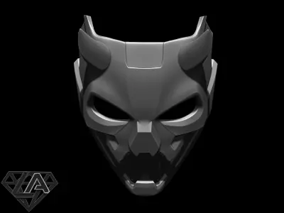 Cyberpunk sci-fi demon mask with horns 3D print model