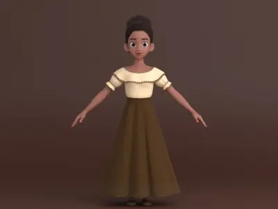 Tiana Cartoon Women Character 3D model