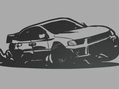 Drifting Car 02 Wall Silhouette 3D print model