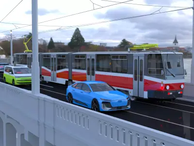 Bridge with KT8 tram Audi VW and IONIQ 3D model
