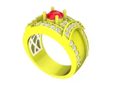 Luxury Men Ring with Center Gemstone and Diamond Accents  4827 3D print model