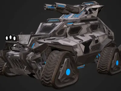 Sci-Fi Armored Military Truck PBR Low-poly 3D model