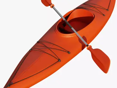 Kayak with Paddle Low-poly 3D model