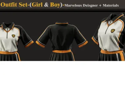 School Outfit Set-BOY-GIRL- MD-Clo3d-Material-Textures-OBJ-FBX 3D model