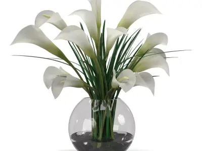 Calla Lily Arrangement in glass vase PBR 3D model