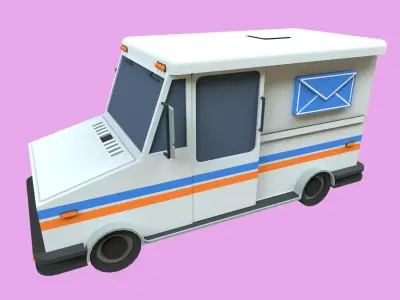 Lowpoly Mail Truck Low-poly 3D model
