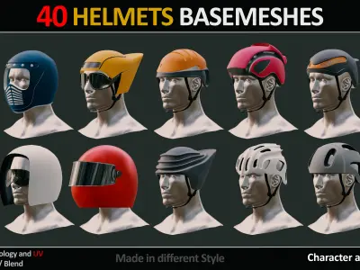40 HELMETS BASEMESHES WITH UVs  VOL 10  Low-poly 3D model