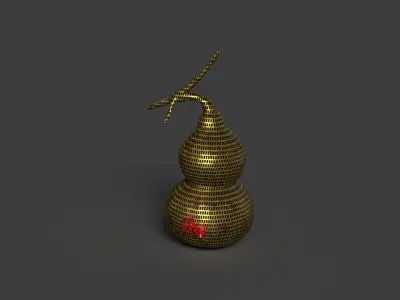  Chinese grid gold gourd figure  Low-poly 3D model
