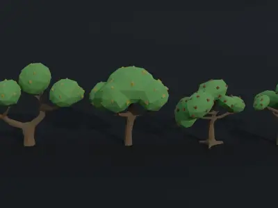 Cartoon trees Polygonal Style Low-poly 3D model
