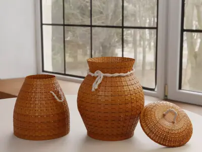 Bamboo Basket Low-poly 3D model