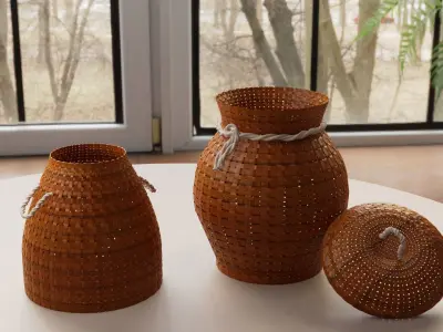 Bamboo Basket Low-poly 3D model